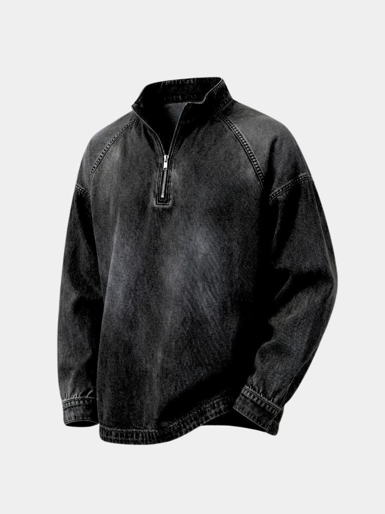 Stonewash Denim Quarter Zip Jacket - Iron & Oak