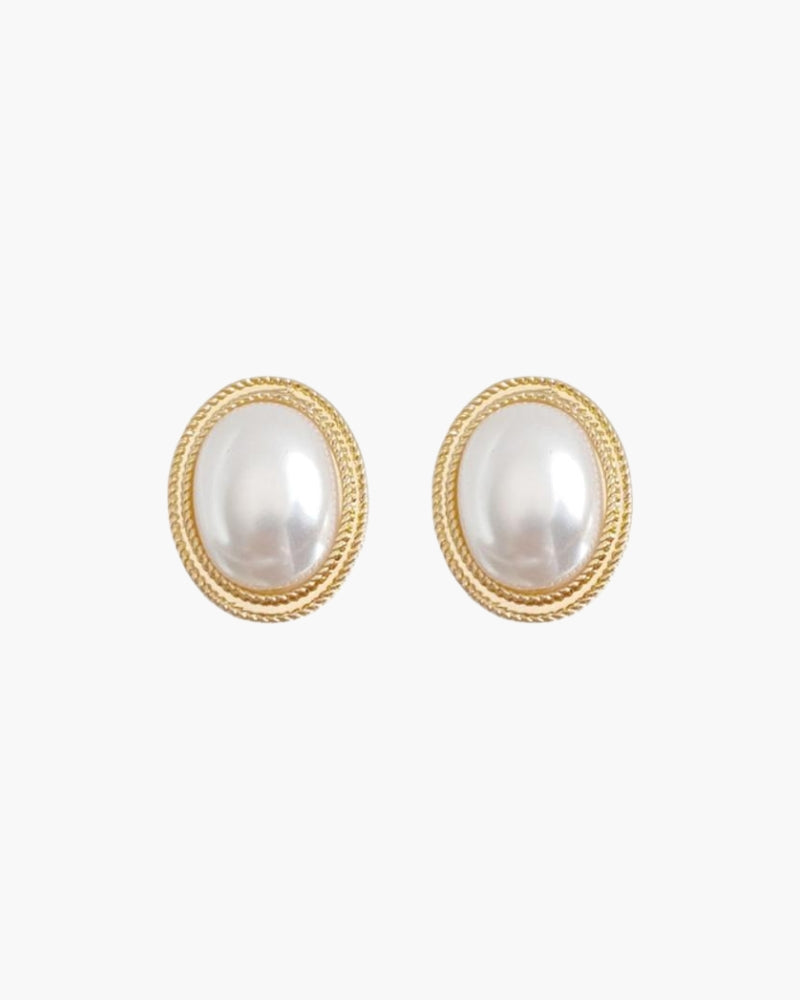 Radiance Oval Pearl Studs - Iron & Oak