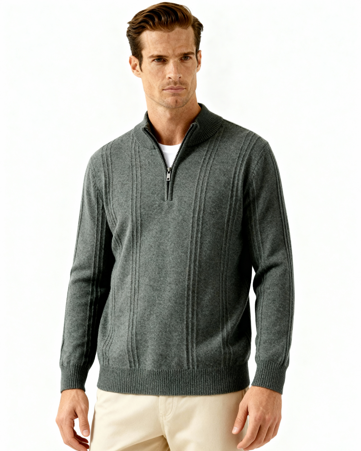100% Cashmere Ribbed Half Zip - Iron & Oak
