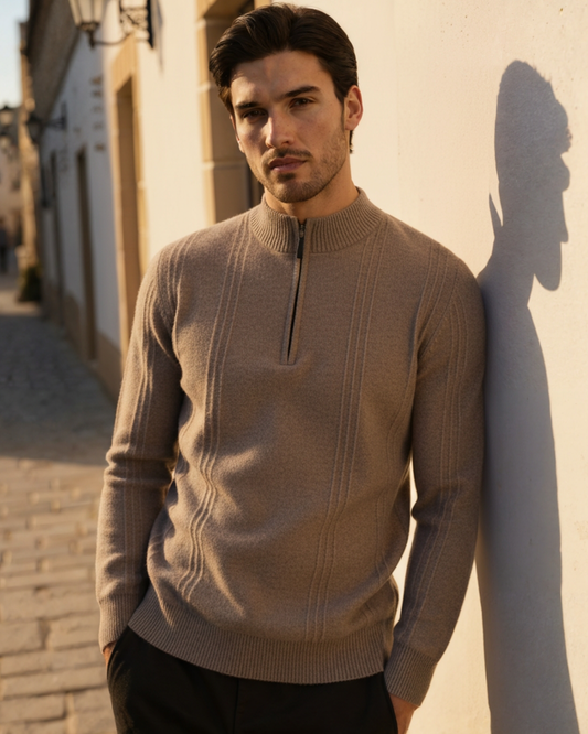 100% Cashmere Ribbed Half Zip - Iron & Oak