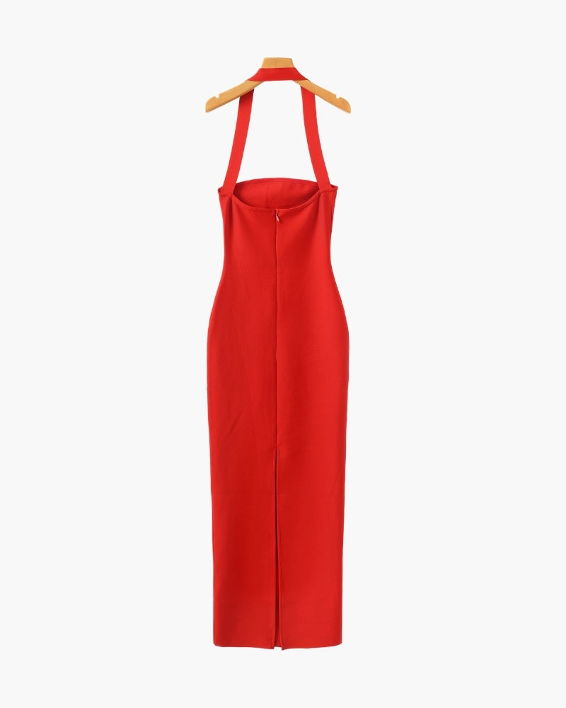 Halter Neck Slim Fit Maxi Dress - Iron & Oak