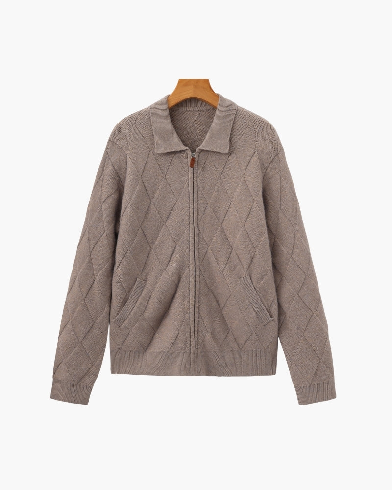 Heritage Diamond Knit Zip Cardigan - Iron & Oak
