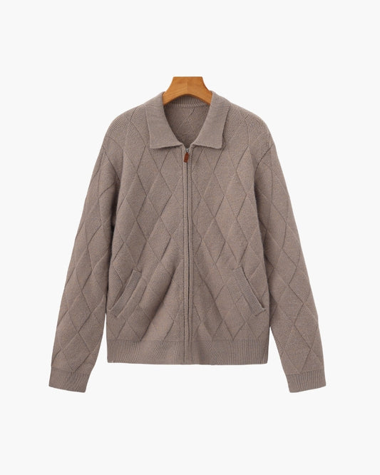 Heritage Diamond Knit Zip Cardigan - Iron & Oak
