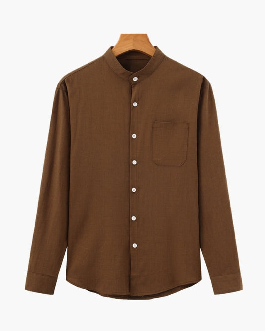 Men’s Mandarin Collar Shirt – Relaxed Fit Textured Cotton Shirt - Iron & Oak