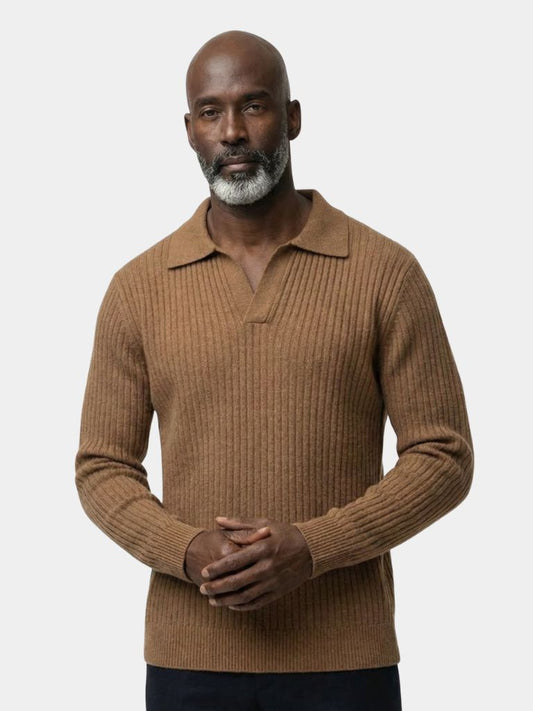 V-Neck Polo Pullover Ribbed - Iron & Oak