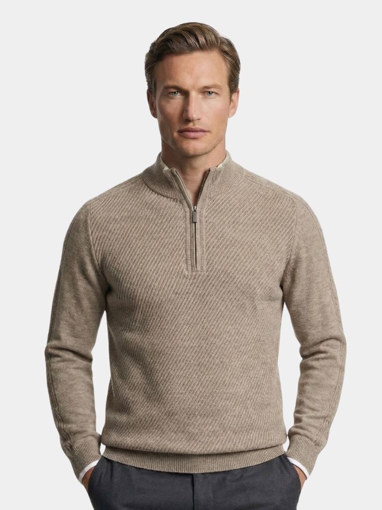 Stripe Quarter Zip Wool Sweater - Iron & Oak