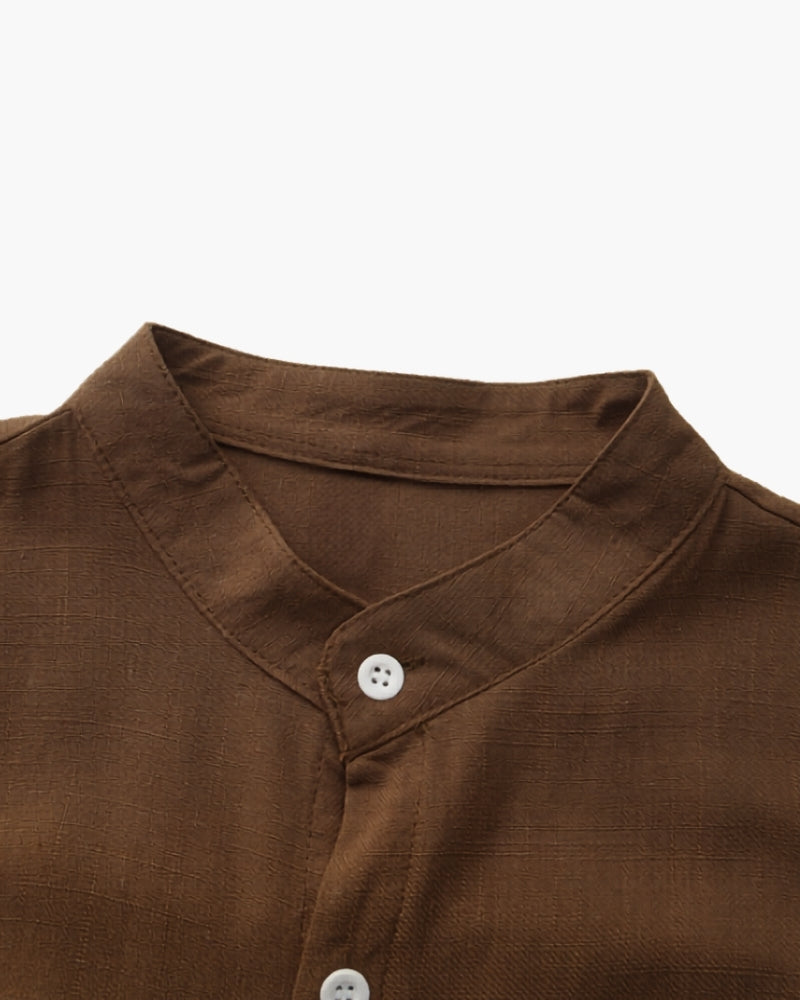 Men’s Mandarin Collar Shirt – Relaxed Fit Textured Cotton Shirt - Iron & Oak