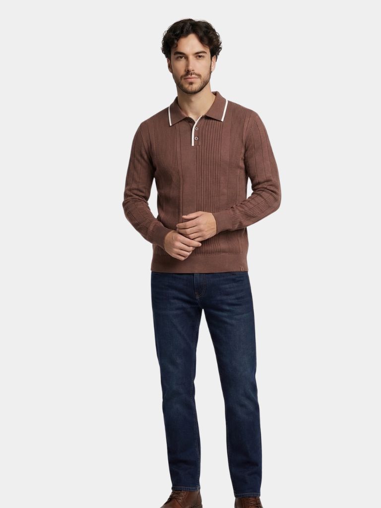 Vertical Ridge Knit Polo Shirt - Iron & Oak