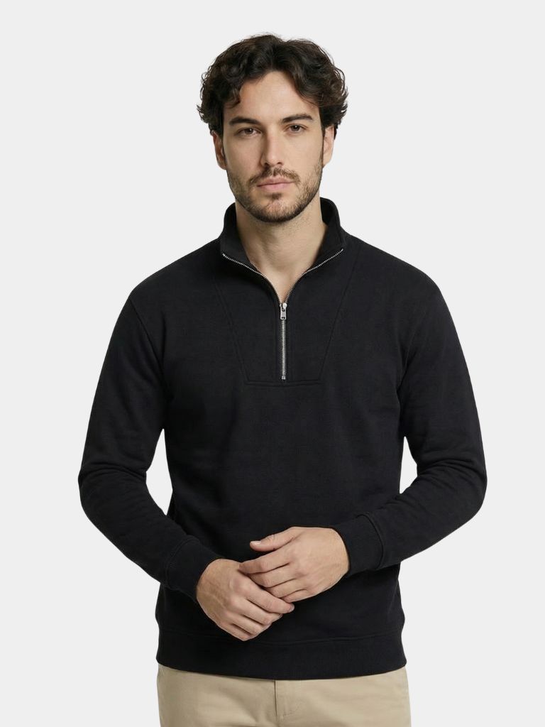 Zip Black Lapel Sports Sweatshirt - Iron & Oak