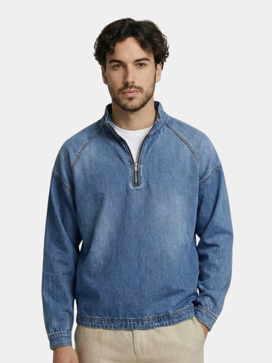 Stonewash Denim Quarter Zip Jacket - Iron & Oak