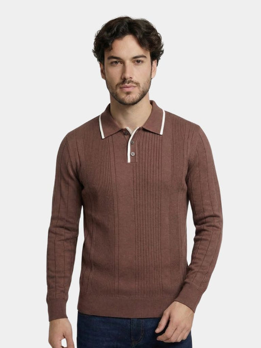 Vertical Ridge Knit Polo Shirt - Iron & Oak