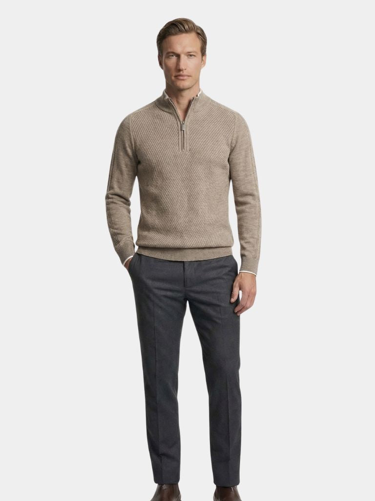 Stripe Quarter Zip Wool Sweater - Iron & Oak