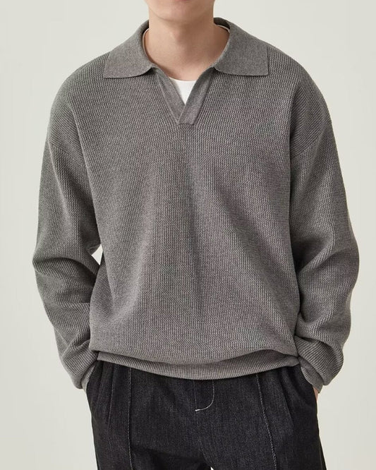 Textured Knit Polo Sweater - Iron & Oak