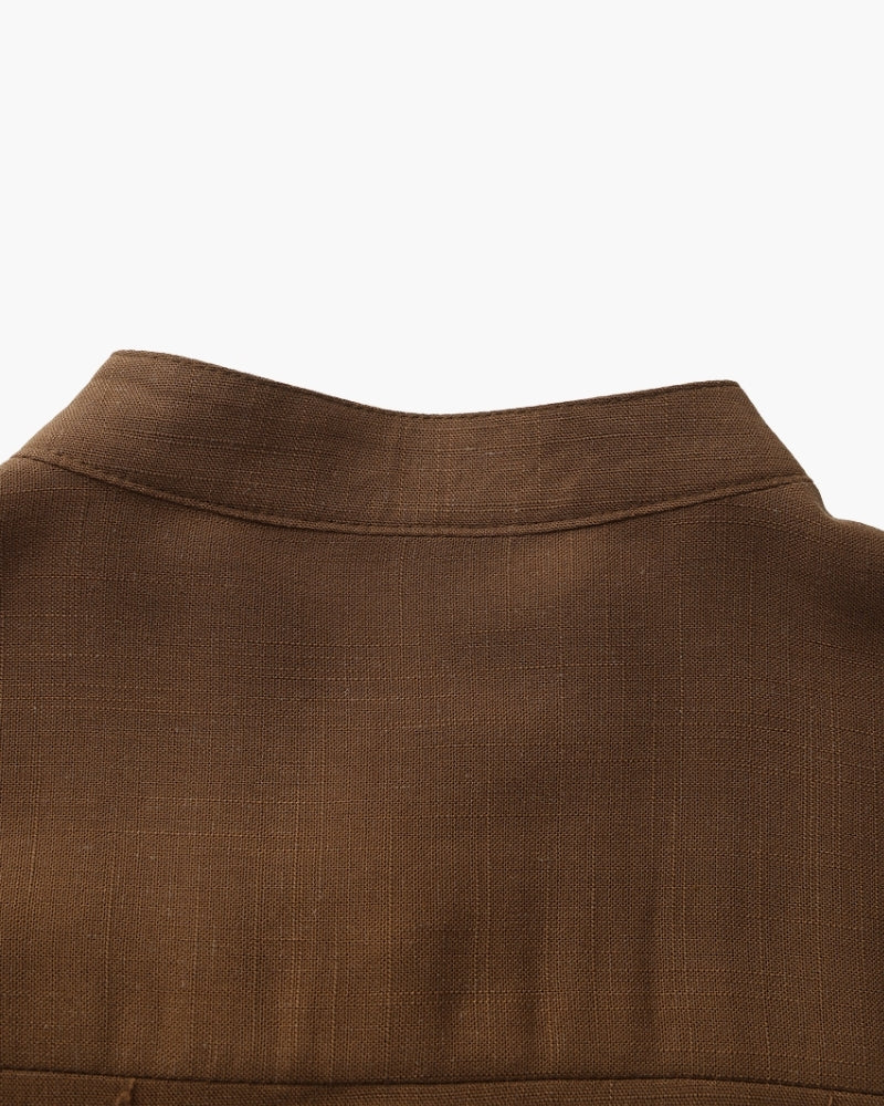 Men’s Mandarin Collar Shirt – Relaxed Fit Textured Cotton Shirt - Iron & Oak