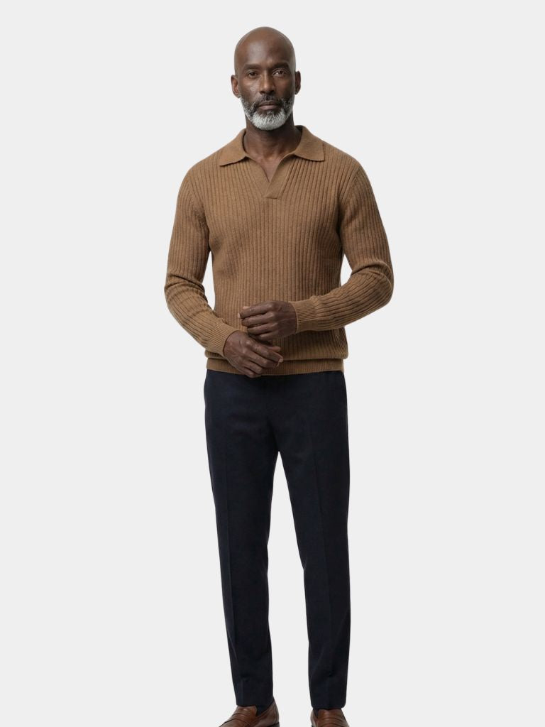 V-Neck Polo Pullover Ribbed - Iron & Oak