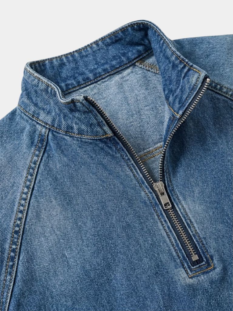 Stonewash Denim Quarter Zip Jacket - Iron & Oak
