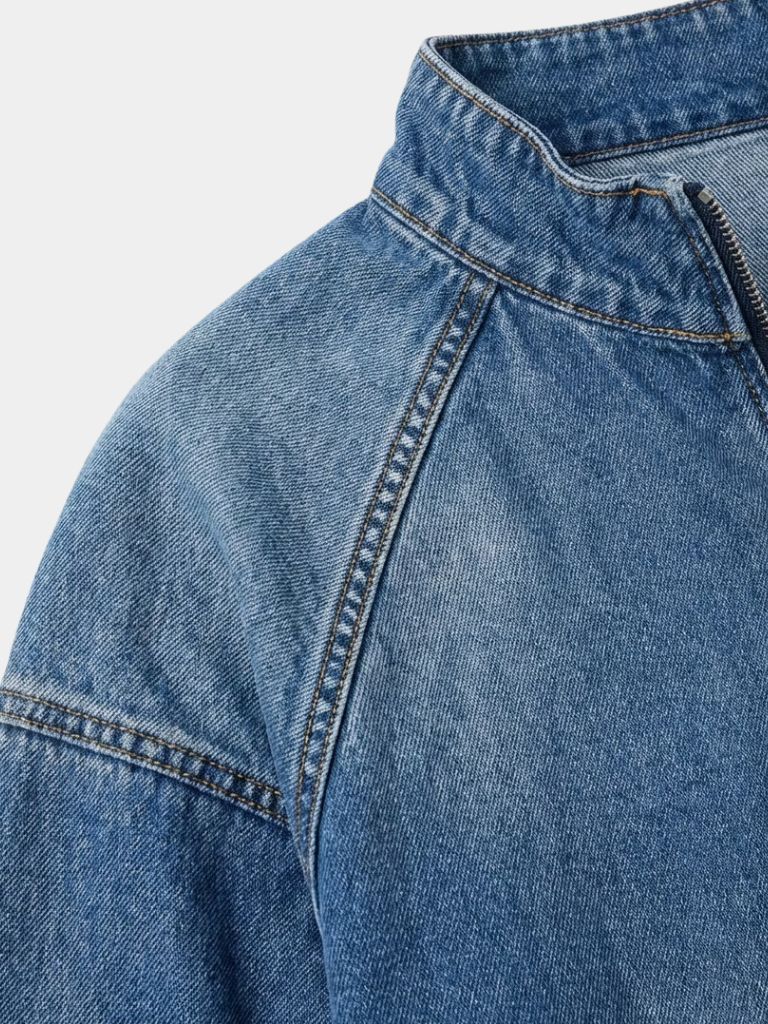 Stonewash Denim Quarter Zip Jacket - Iron & Oak