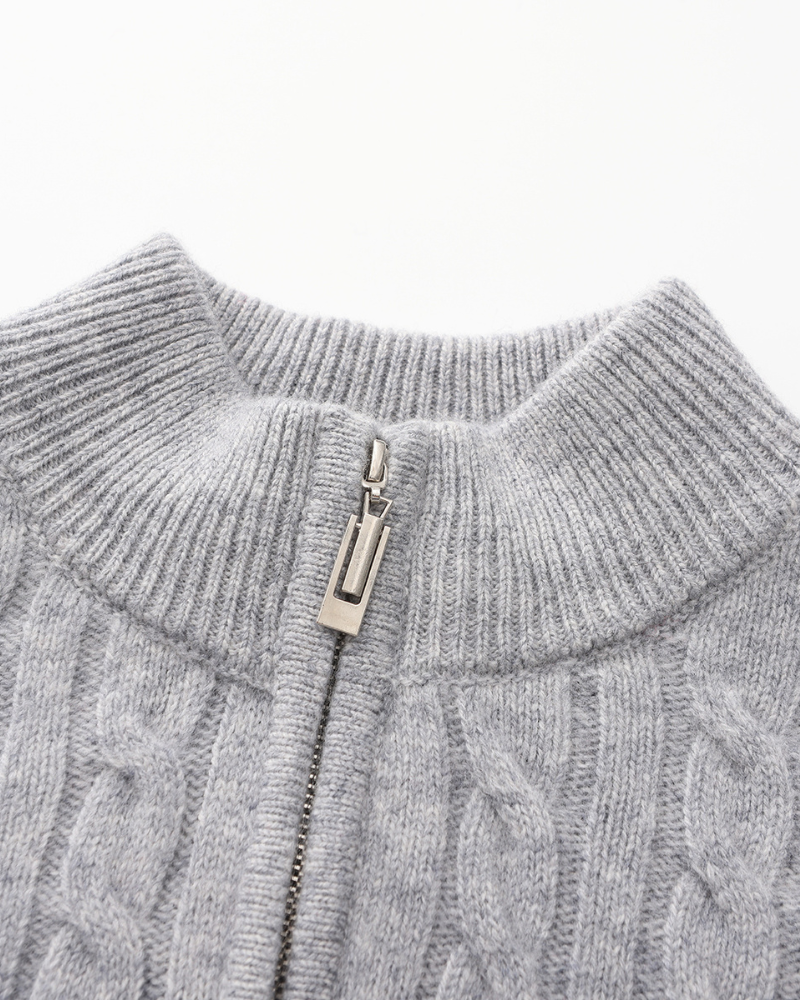 100% Cashmere Woven Half Zip - Iron & Oak