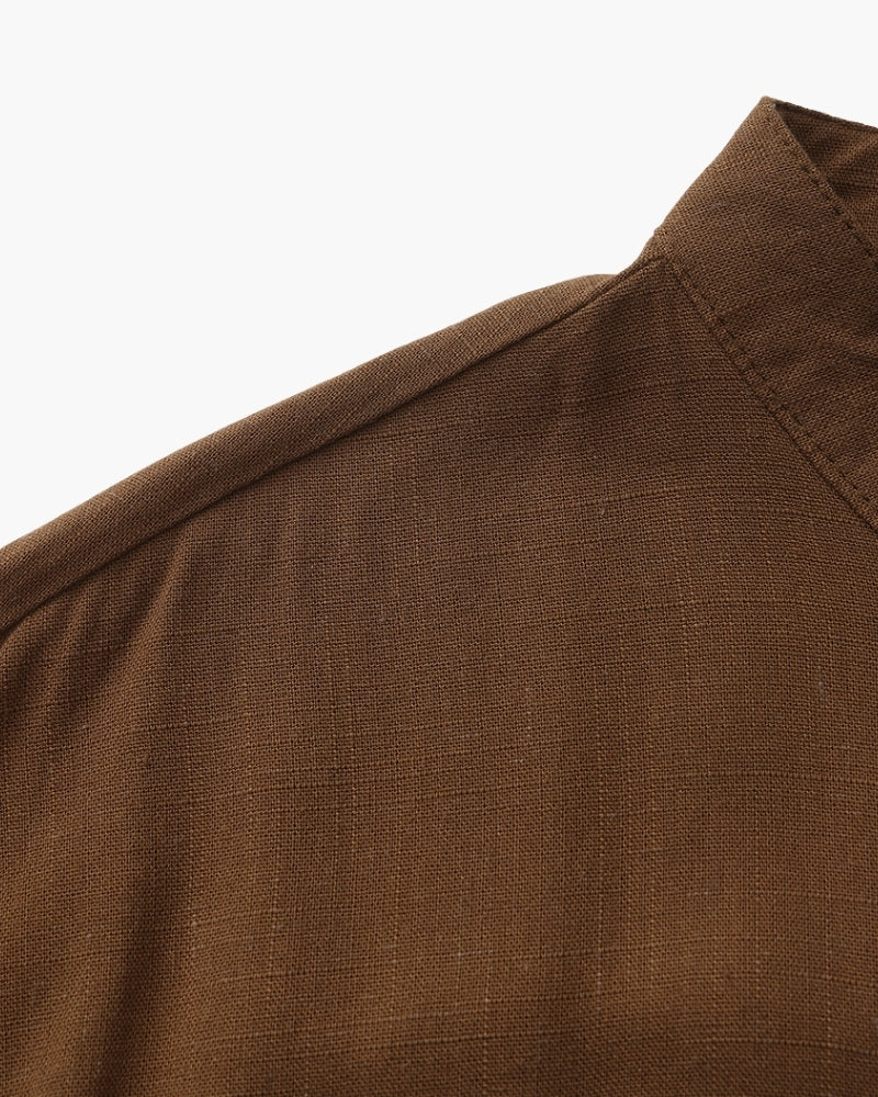 Men’s Mandarin Collar Shirt – Relaxed Fit Textured Cotton Shirt - Iron & Oak