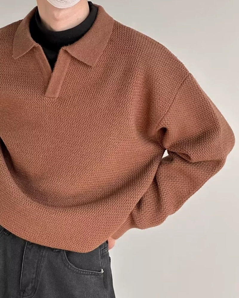 Textured Knit Polo Sweater - Iron & Oak