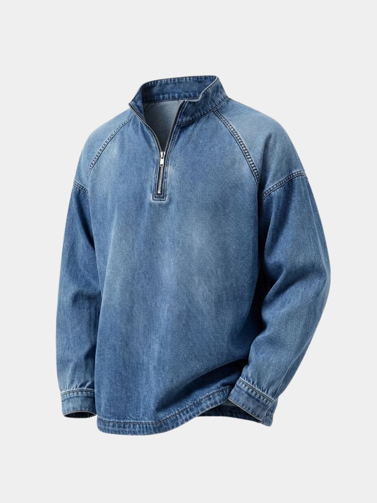 Stonewash Denim Quarter Zip Jacket - Iron & Oak