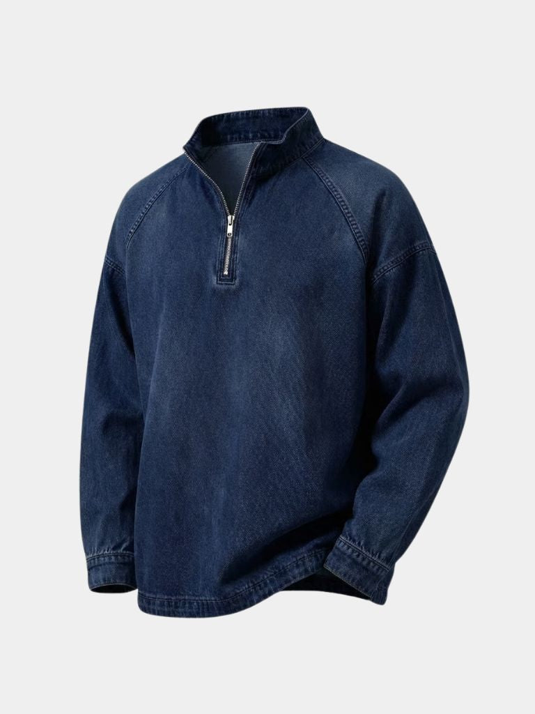 Stonewash Denim Quarter Zip Jacket - Iron & Oak