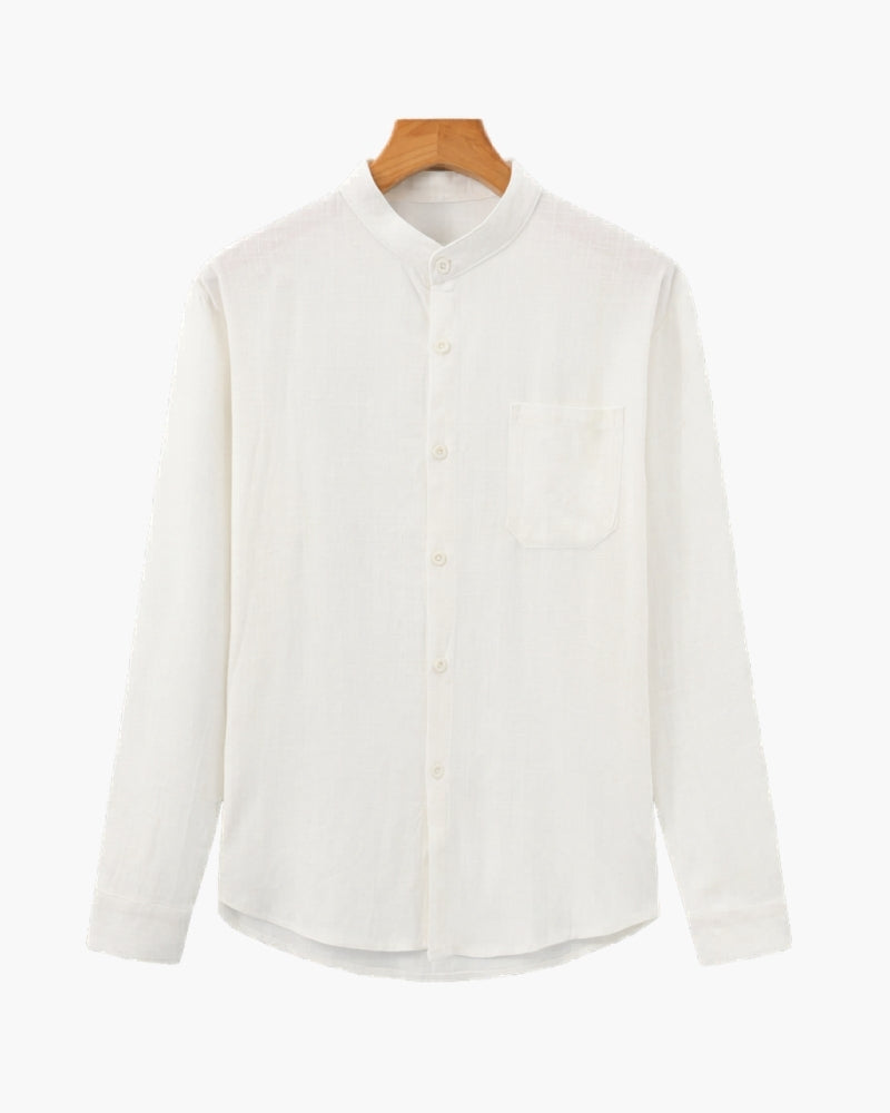 Men’s Mandarin Collar Shirt – Relaxed Fit Textured Cotton Shirt - Iron & Oak