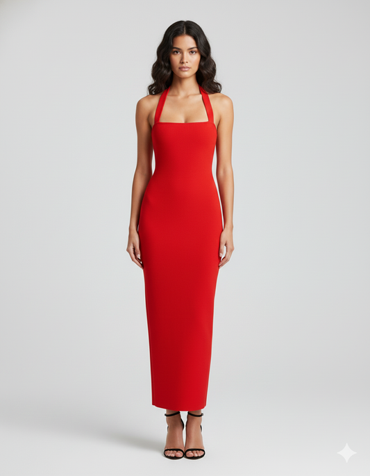 Halter Neck Slim Fit Maxi Dress - Iron & Oak