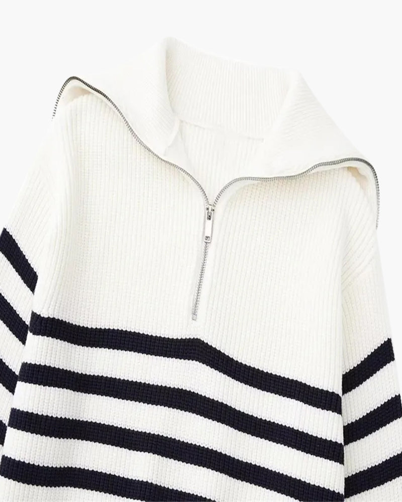 Striped Zip Up Sweater - Iron & Oak