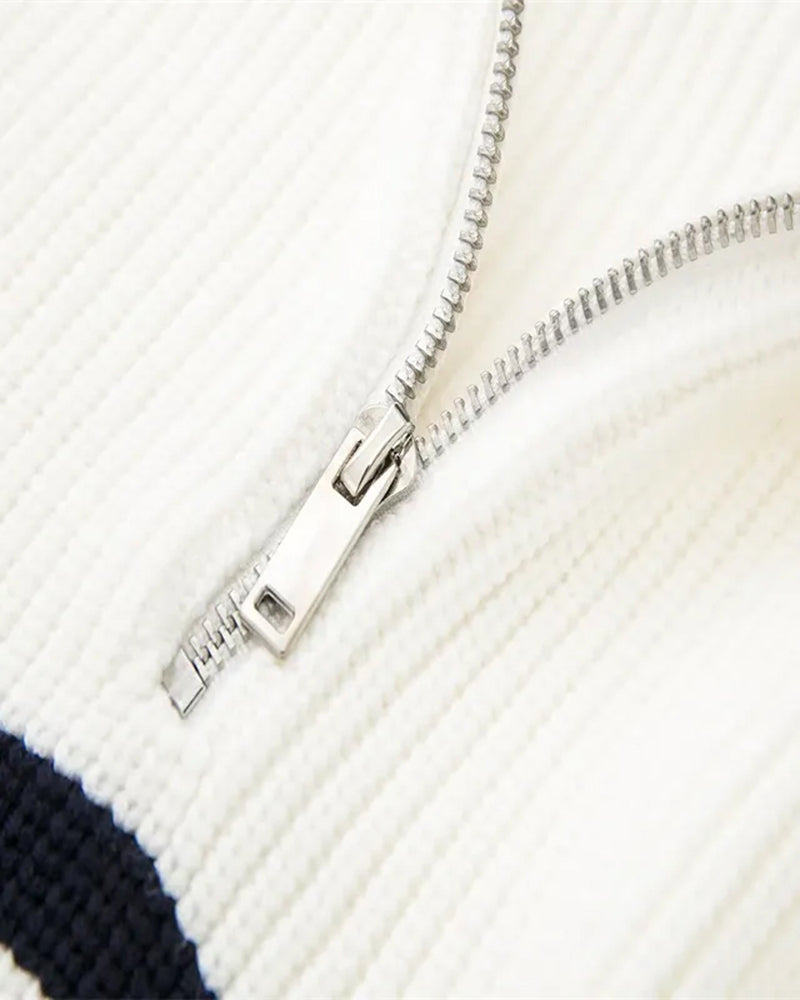 Striped Zip Up Sweater - Iron & Oak