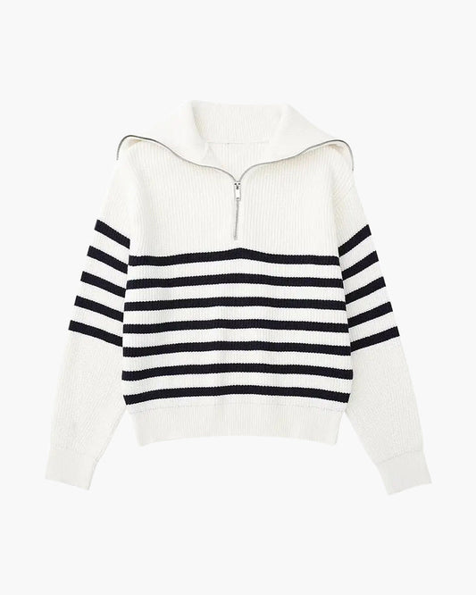 Striped Zip Up Sweater - Iron & Oak