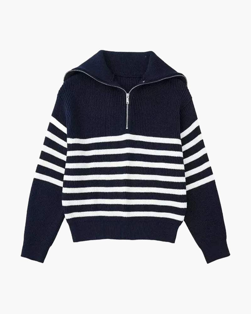 Striped Zip Up Sweater - Iron & Oak