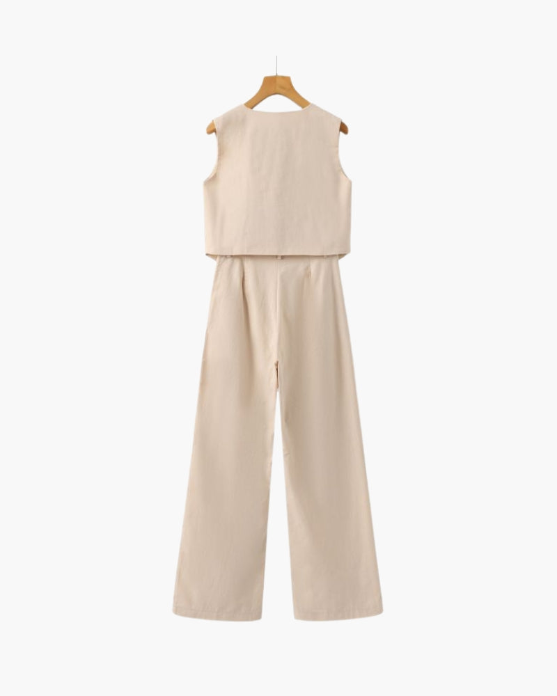 Classy Lady - Linen Two-piece Set - Iron & Oak