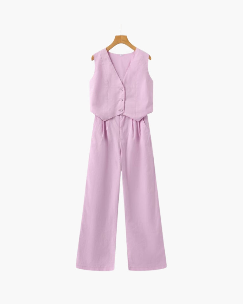 Classy Lady - Linen Two-piece Set - Iron & Oak