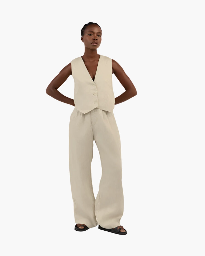 Classy Lady - Linen Two-piece Set - Iron & Oak