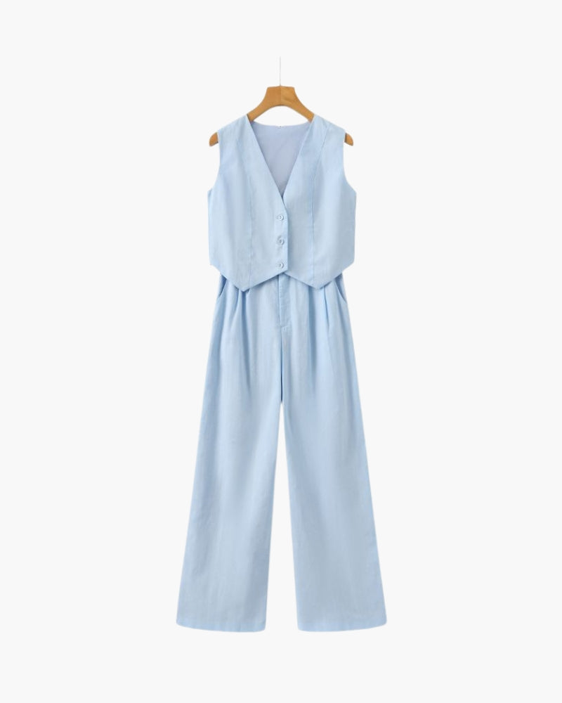 Classy Lady - Linen Two-piece Set - Iron & Oak