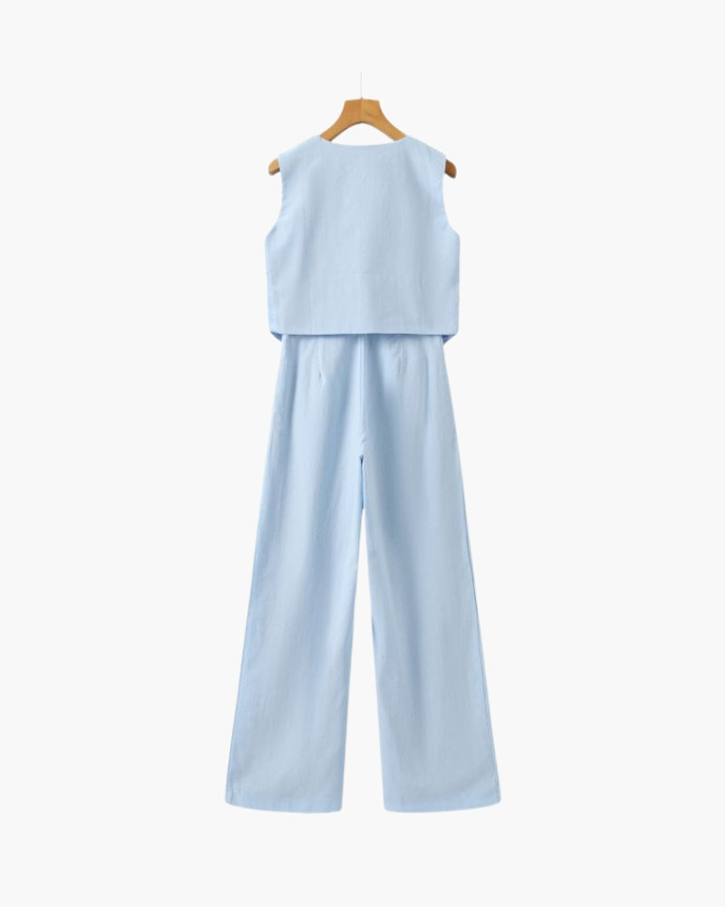 Classy Lady - Linen Two-piece Set - Iron & Oak
