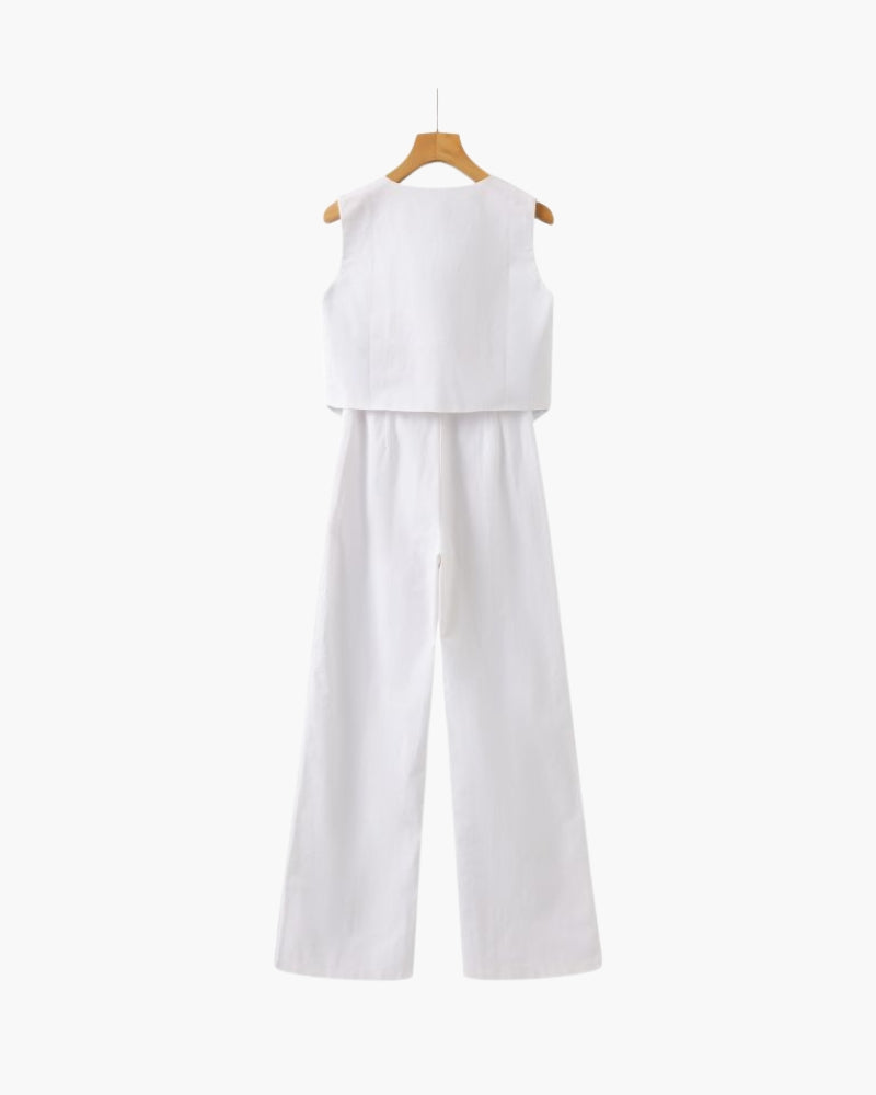 Classy Lady - Linen Two-piece Set - Iron & Oak