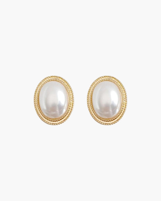Radiance Oval Pearl Studs - Iron & Oak