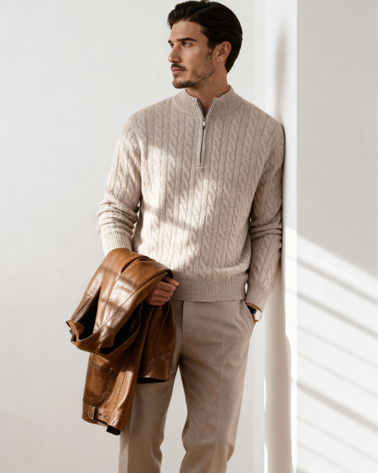 100% Cashmere Woven Half Zip - Iron & Oak