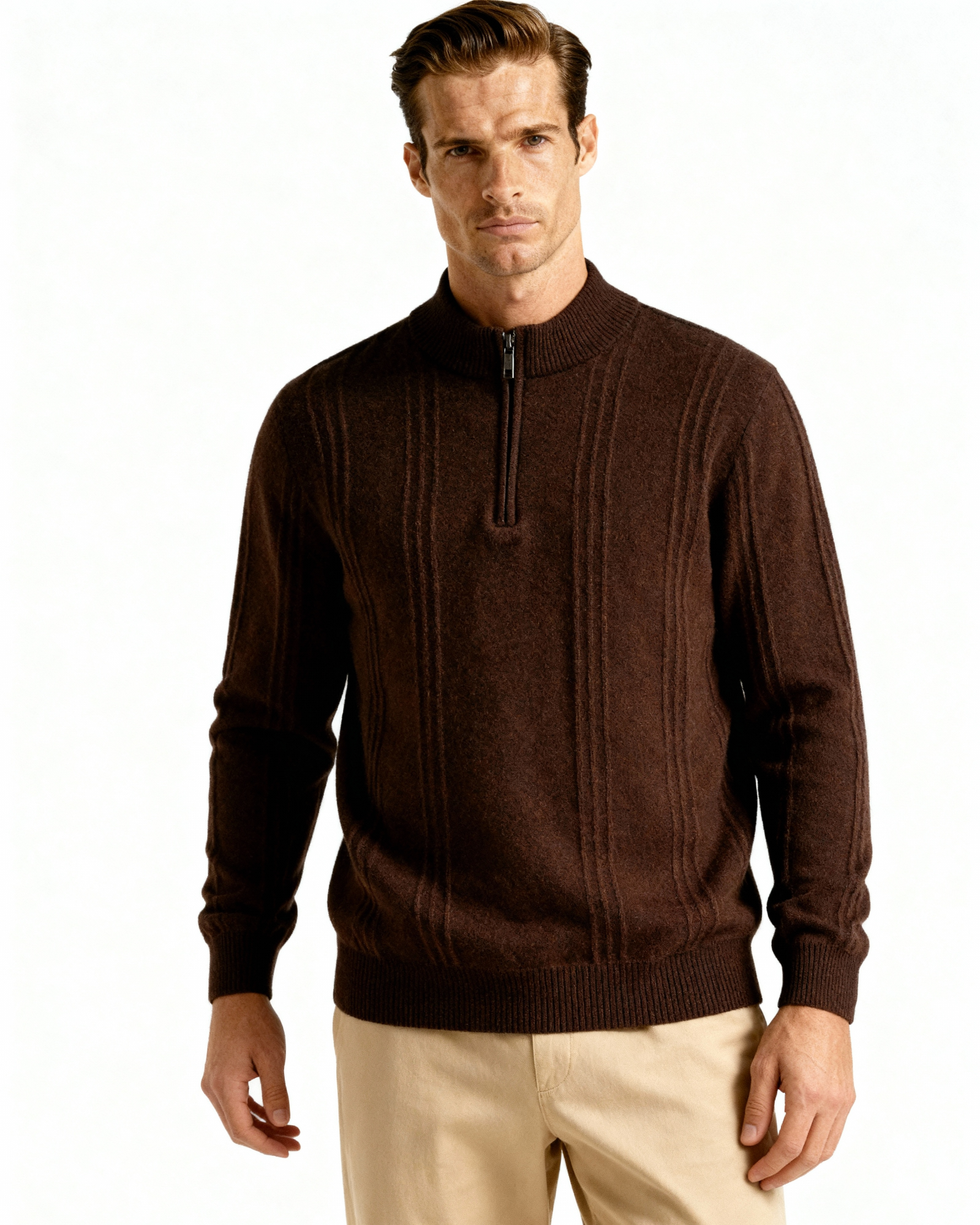 100% Cashmere Ribbed Half Zip - Iron & Oak
