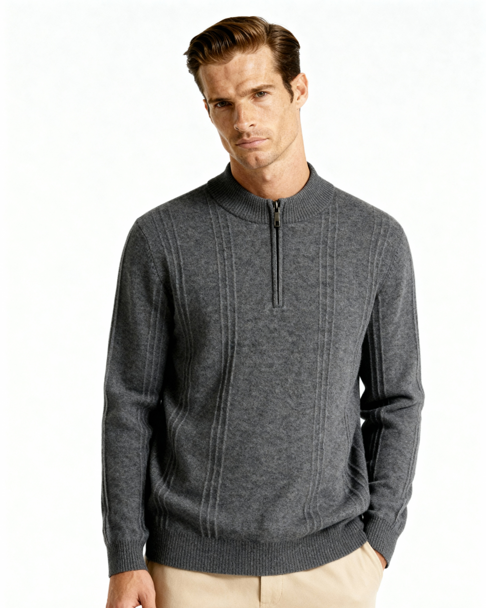 100% Cashmere Ribbed Half Zip - Iron & Oak