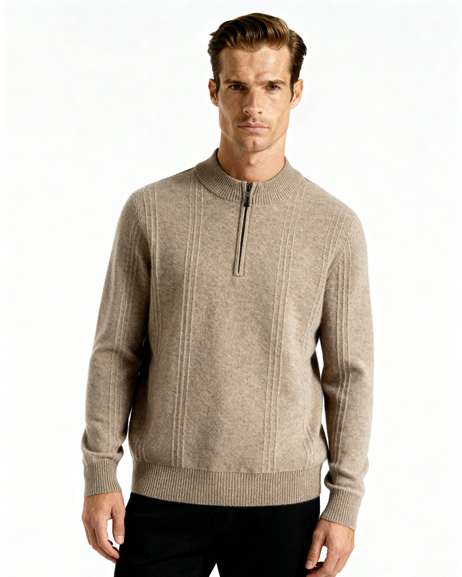100% Cashmere Ribbed Half Zip - Iron & Oak