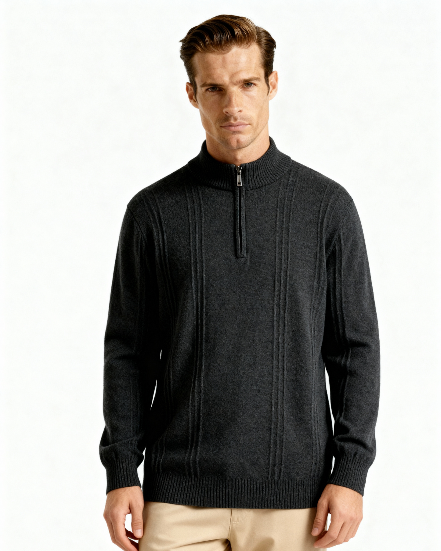 100% Cashmere Ribbed Half Zip - Iron & Oak