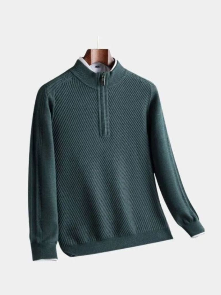 Stripe Quarter Zip Wool Sweater - Iron & Oak