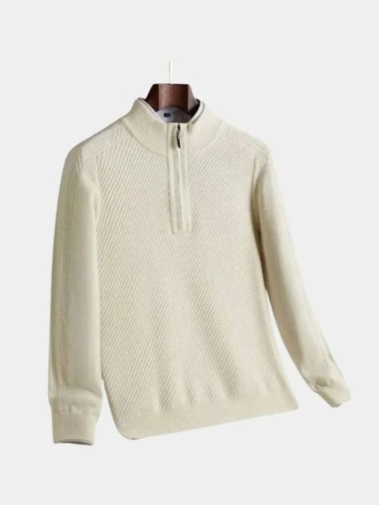 Stripe Quarter Zip Wool Sweater - Iron & Oak