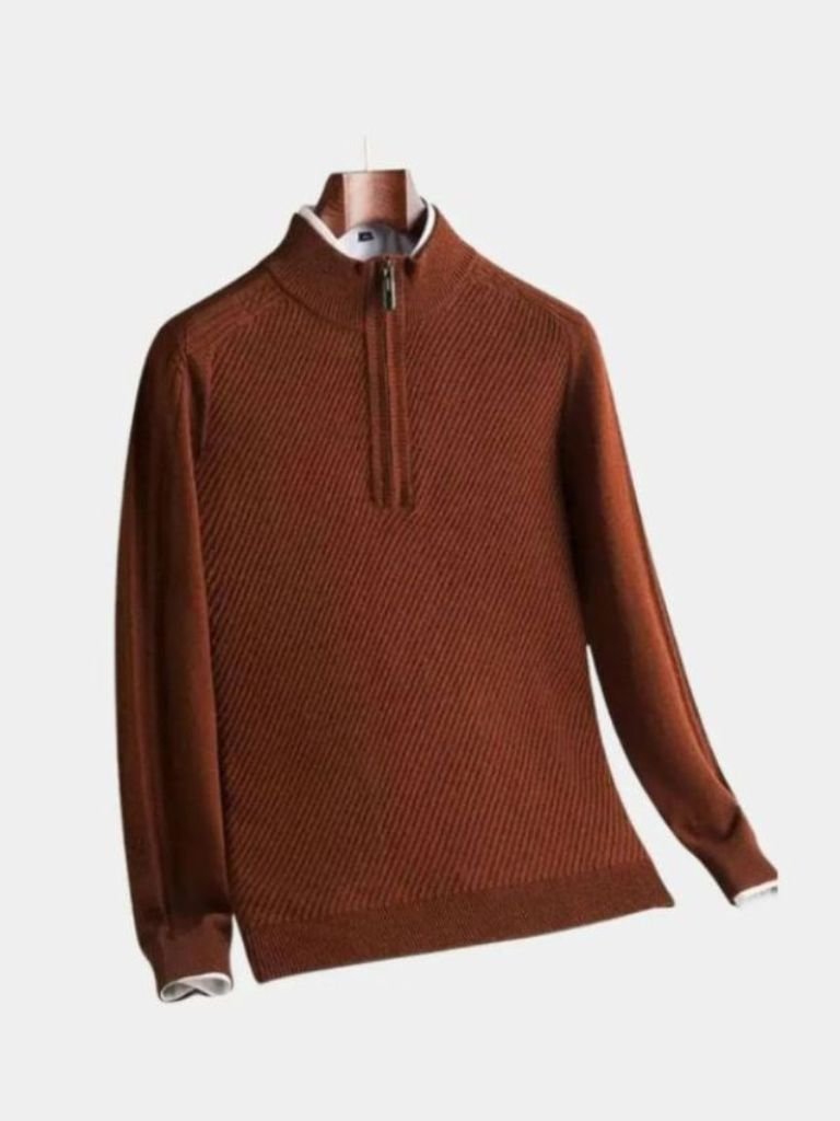 Stripe Quarter Zip Wool Sweater - Iron & Oak
