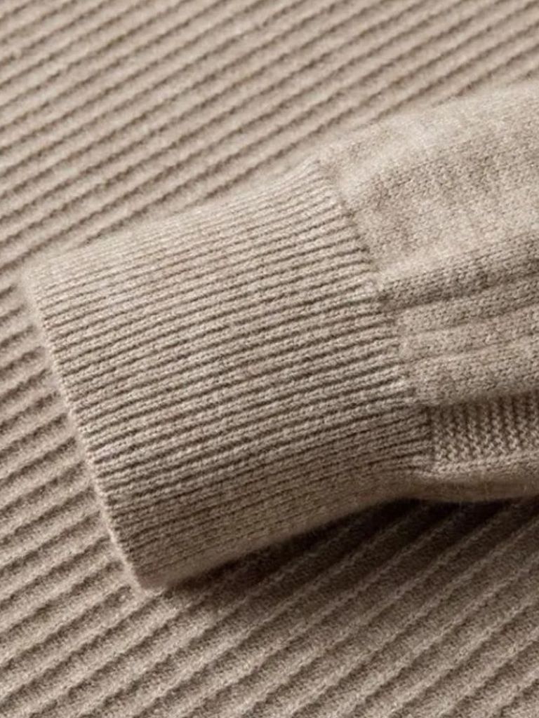 Stripe Quarter Zip Wool Sweater - Iron & Oak