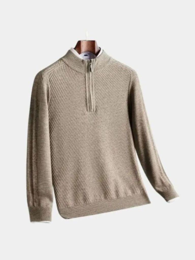 Stripe Quarter Zip Wool Sweater - Iron & Oak