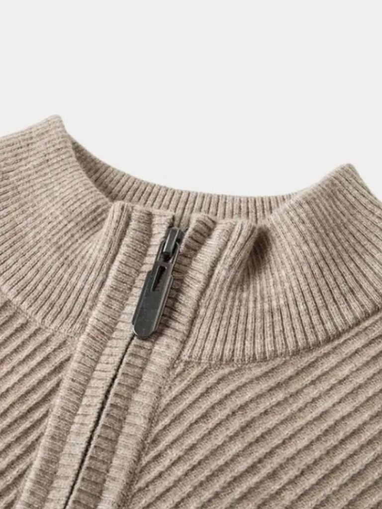 Stripe Quarter Zip Wool Sweater - Iron & Oak
